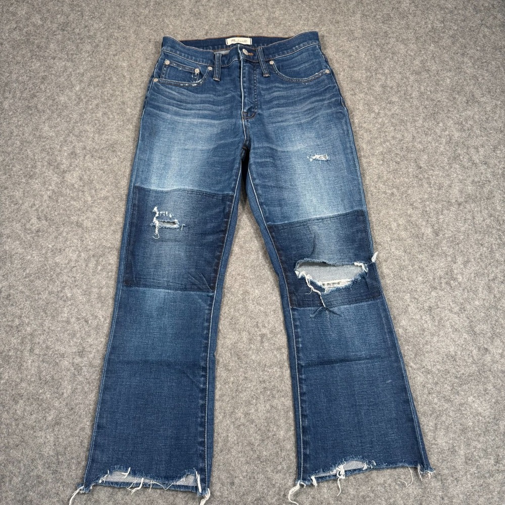 Madewell Raw Hem Unpatched Ripped Denim Cali Demi Boot Jeans Women's‎ Size 28